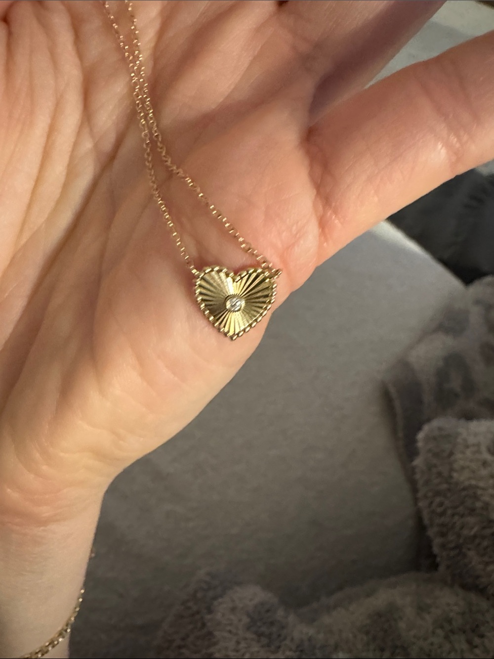 Gold Heart Pendant Necklace with Center Diamond 14k gold